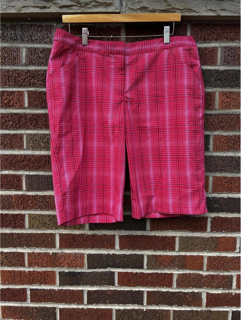 Izod Dark Pink White Plaid Bermuda Shorts